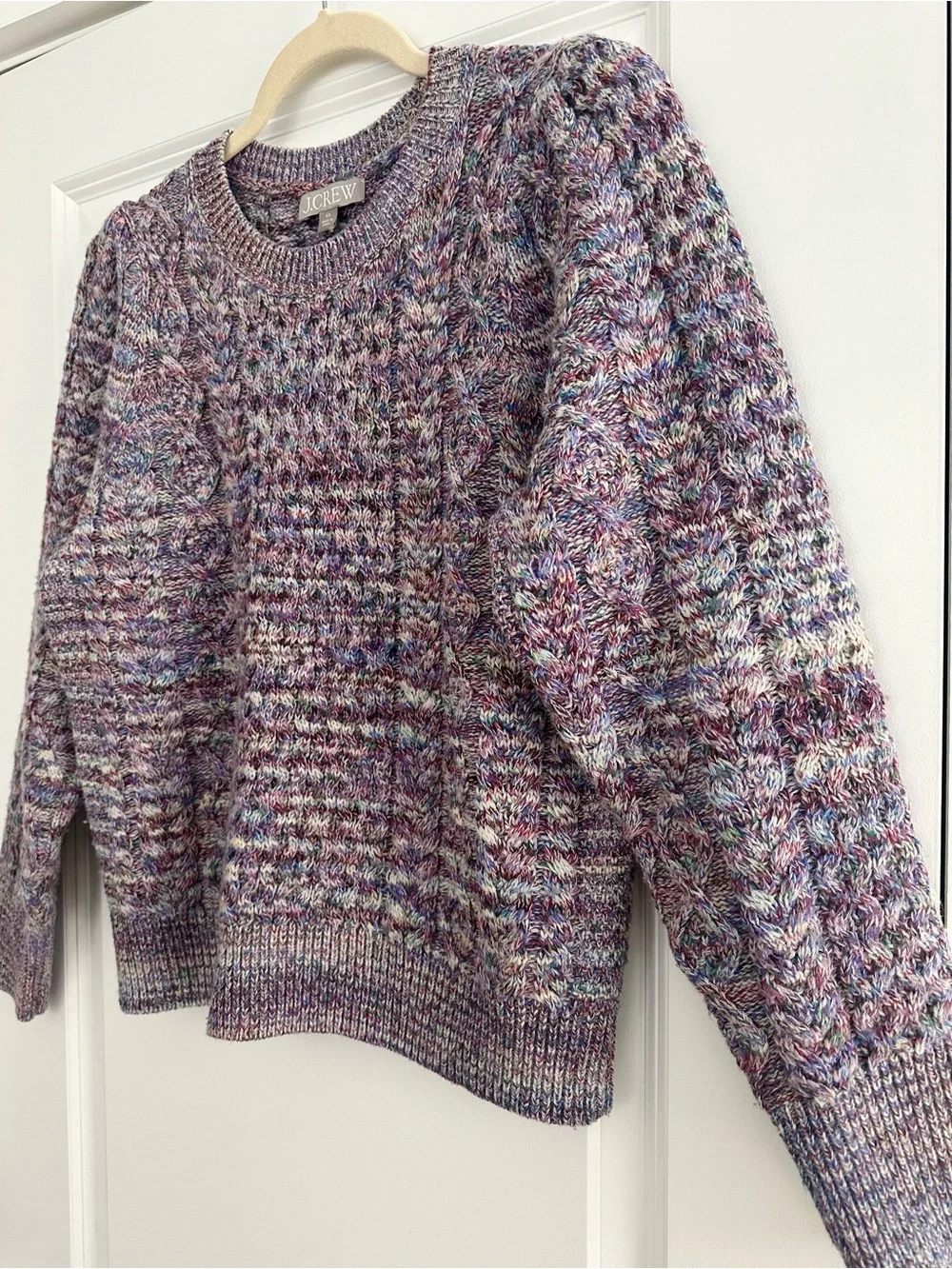 J.Crew 100% Wool Marled Cable Knit Fisherman’s Sweater - Purple Multicolor